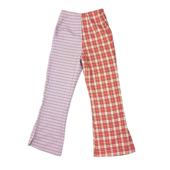 The Ragged Priest Drifter Flare Pants Size S Two Tone Plaid Zippers High Rise - Picture 9 of 13